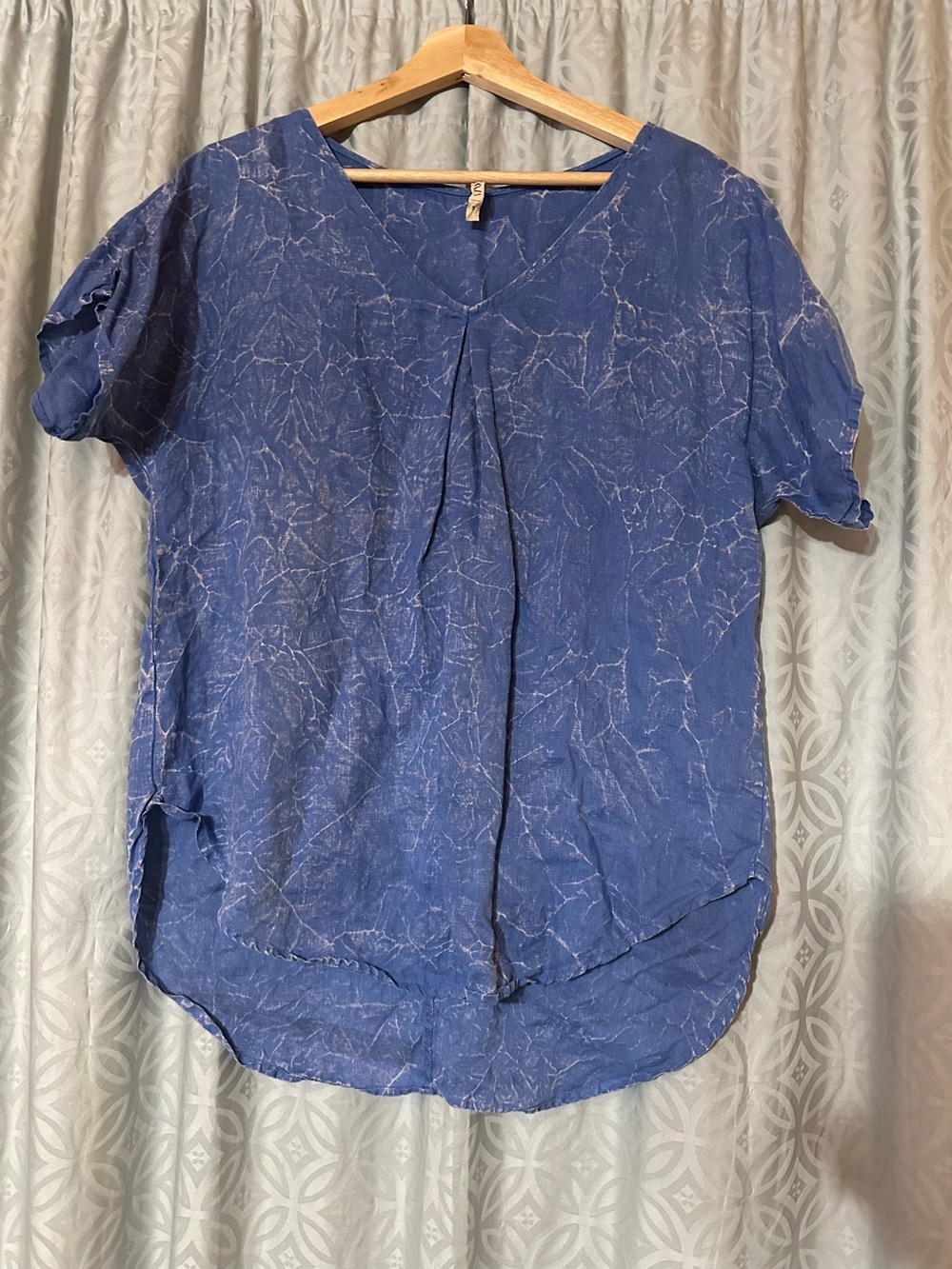 XCVI Tunic Top Womens S Purple 100%Linen Crinkle Acid Wash V-Neck Lagenlook EUC